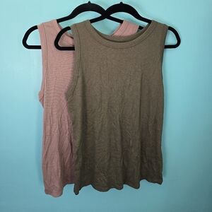 Salmon and Olive Green Tank Tops